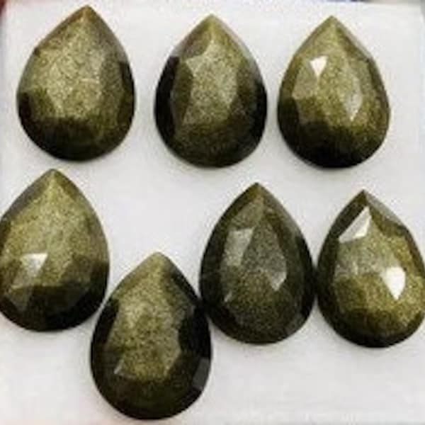 Natural Golden Sheen Obsidian Pear Rose Cut Gemstone 3x5mm To 10X14mm Flat Back Loose Obsidian Stone