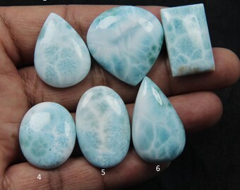 Natural Blue Larimar Gemstone Cabochon: Loose Flat Back Stone
