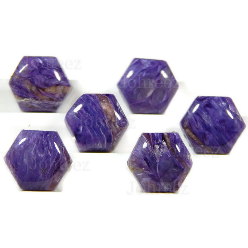 Natural Charoite Hexagon Shape Gemstone Cabochon Flat Back Loose Gemstone 10 Pieces Lot Purple Charoite Gemstone Cabochon