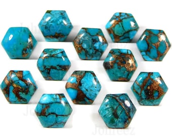 Blue Copper Turquoise Hexagon Cabochons: Flat Back Gemstone Lot (10 Pieces)