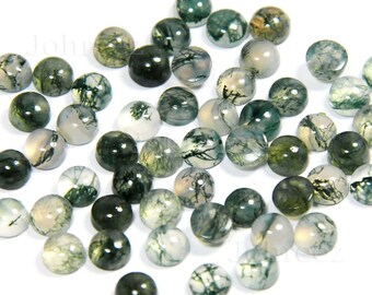 Natural Moss Agate Round Cabochon Flat Back Gemstone 3x3mm To 20X20mm Loose Agate Gemstones