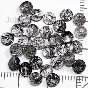 Natural Black Rutile Quartz Cabochon Round Shape Gemstone 3x3mm To 12x12mm Cabochon Smooth Polished Good Quality Loose Gemstone