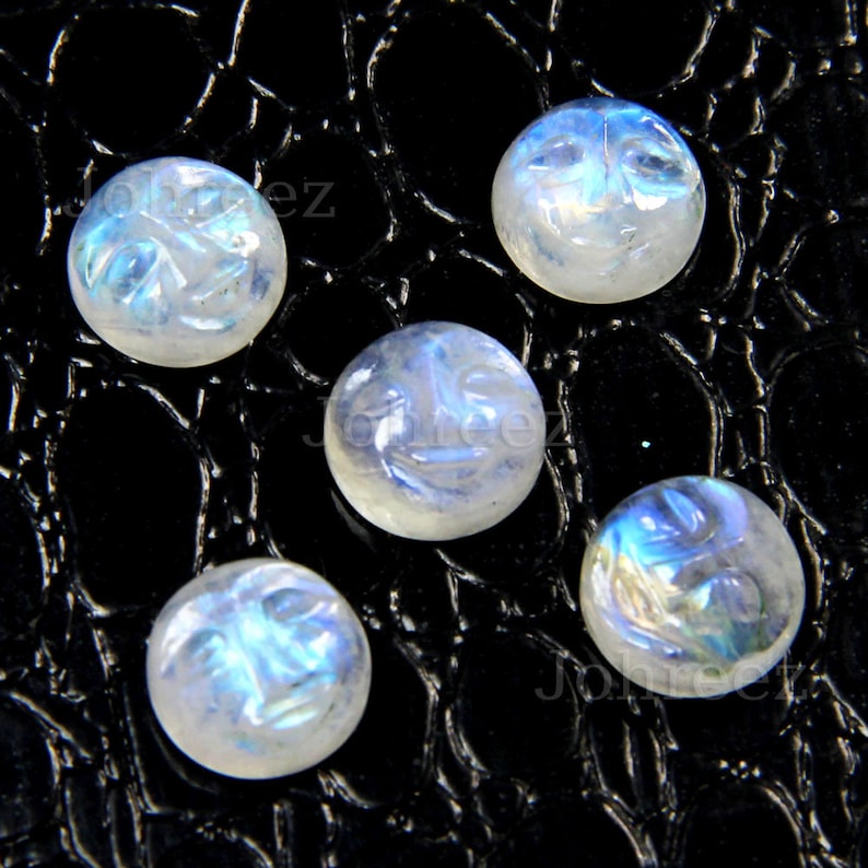 Rainbow Moonstone Face Cabochon Round Carving Carved Blue Etsy