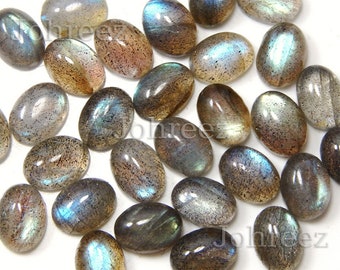 10 Pieces Natural Blue Flashy Labradorite Moonstone Oval Shape Gemstone Cabochon Flat Back