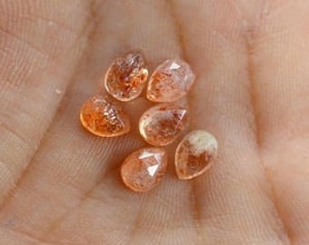 Natural Orange Sunstone Pear Rose Cut Gemstone 3x5mm To 13x18mm Flat Back Loose Sunstones