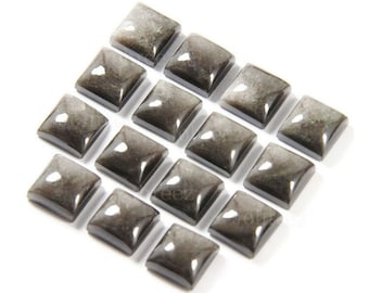 シルバーシーンオブシディアンスクエアカボション10個、天然宝石ロット（3-15 mm）