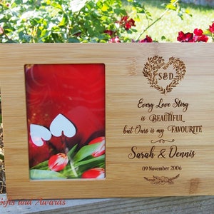 Personalized Engraved Bamboo photo frame 4x6"photo-Wedding gift-Engagement gift-Anniversary gift-Every love story is beautiful but ours ...