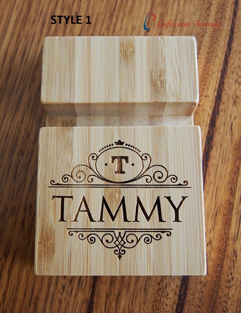Personalised bamboo mobile phone stand/mobile phone holder- laser engraving - Gift for everyone - personalized gift - Gift for all occasions Style 1