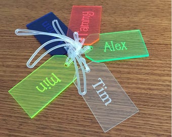 FREE DELIVERY - Personalised Acrylic rectangular name tag - Set of 4 - Name tag for kids - Name tag for adults - Luggage tag - Bag tag