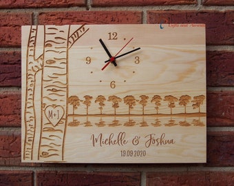 Personalised & Engraved Wood Wall Clock RECTANGLE shape-Wedding gift-Anniversary gift-Christmas gift-Gift for the couple-Trees on lake