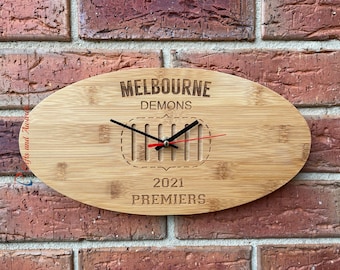 Engraved Wall Clock AFL ball shape- Football gift-Gift for Football lover & Football fan - MELBOURNE DEMONS - Premiership 2021