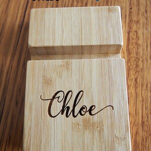 Personalised bamboo mobile phone stand/mobile phone holder- laser engraving - Gift for everyone - personalized gift - Gift for all occasions Style 3