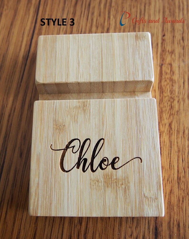 Personalised bamboo mobile phone stand/mobile phone holder- laser engraving - Gift for everyone - personalized gift - Gift for all occasions Style 3