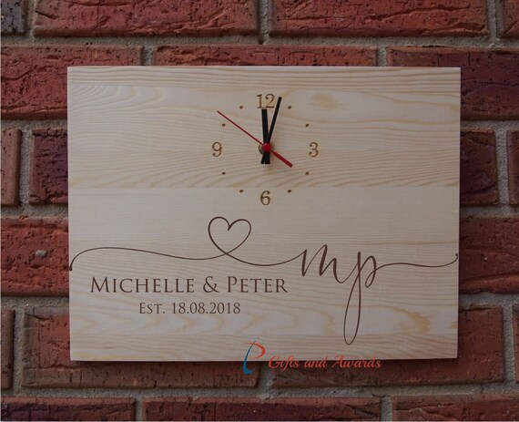 Personalised Engraved Wood Wall Clock Rectangle Shape Wedding - Rectangle Shaped Wall Clocks Personalised Engraved Wood Wall Clock Rectangle Shape Wedding - Rectangle Shaped Wall Clocks