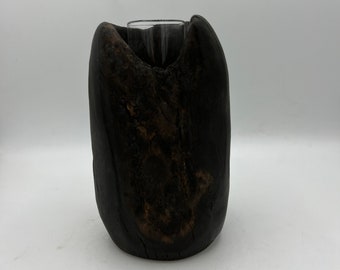 Handmade Black Charred Live Edge Wood Vase