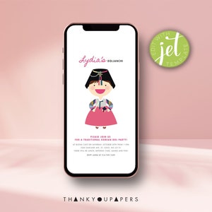 Korean First Birthday invitation editable Mobile invitation Custom girls Korean Doljabi Dol Doljanchi  DIGITAL FILE