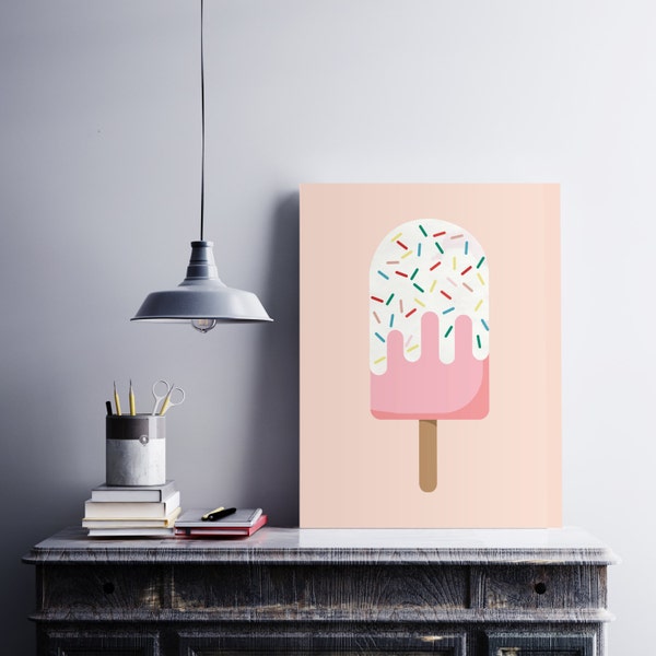 Ice Cream Popsicle art print Kitchen Decor, Sprinkles Popsicle, Ice Cream, Ice Lolly, Wall Art, Kitchen Art, Printable Poster, Download
