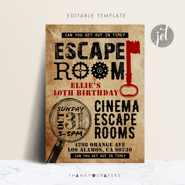 Escape Room Birthday Invite, Escape Room Party Invitation, Company party Clue, Escape Room Game Teens Editable Instant Download