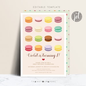 Macaron Birthday Invitation. Macaron Social Girl Birthday Invitation.