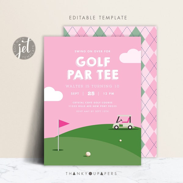 Girls Golf Birthday invite Let's Golf Par-Tee Golf Golfing Golf Ball Golf Pink girls doljanchi Editable Printable birthday party invite