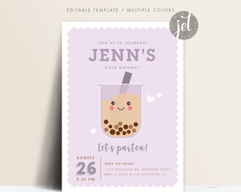Boba Bubble Tea Boba Boba Tea Tapioca Mlik Tea Party Taro Pink Blue Boba Birthday Party Invite, Doljanchi Zhuazhou Baby Shower printable
