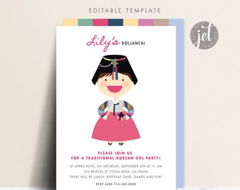 Korean First Birthday invitation Custom girls Korean Dol Doljanchi printable DIGITAL FILE