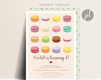 Macaron Birthday Invitation. Macaron Social Girl Birthday Invitation.