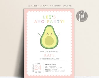 Avocado Birthday Invitation CUTE Kawaii Avo birthday Doljanchi Doljabi Gender neutral birthday blue pink green doljanchi printable