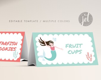 Mermaid Buffet Card Name Card Blank Table Tents, Buffet Tents, Food Tents, Party Supplies, Mermaid Theme Party Blank Instant download