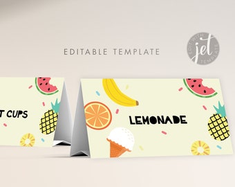 Fruit Tutti Frutti Summer Fruit Table Tents, Buffet Tents Food Tents, Fruit Confetti Party Theme Party Instant download EDITABLE