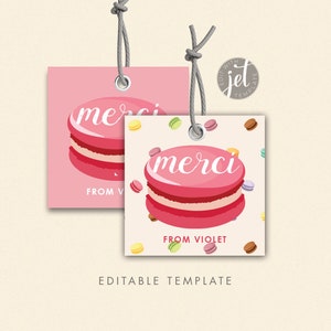 Macaron Merci Party Favor Tag printable DIGITAL FILE DIY