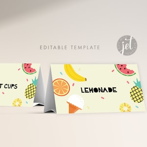 Fruit Tutti Frutti Summer Fruit Table Tents, Buffet Tents Food Tents, Fruit Confetti Party Theme Party Descarga instantánea EDITABLE