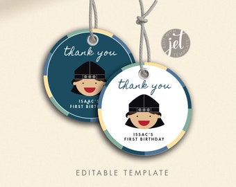 Doljanchi Thank You Party Favor Tag Sticker Round Korean First Birthday hanbok boy custom Korean Dol doljabi printable DIGITAL FILE DIY