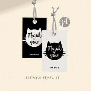 Cat Party Tags, Printable Cat Party Tags, Cat Birthday Thank You, Cat Birthday Party Favor Tag, Cat Party Theme, Cat Party Decor Halloween