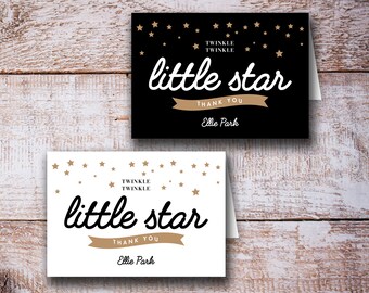 Twinkle Twinkle Little Star First Birthday thank you card, gender neutral first birthday thank you card, Black, White, Gold DIY PRINTABLE