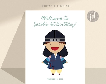 Korean First Birthday Sign hanbok boy Korean Dol Doljanchi printable welcome sign DIGITAL FILE