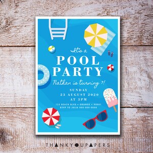 Pool Party Swim Birthday Boy Invitation First Birthday Invitation Doljanchi Summer Party Ice Cream and Sunglasses Printable