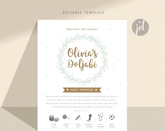 Dolajnchi Doljabi Board Korean First Birthday Korean Dol Doljanchi doljabi Modern Wreath Mint, GREEN printable DIGITAL FILE