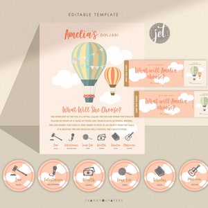 Doljabi Doljanchi Board Korean First Birthday Set Kit Boy Girl Korean Dol dohl Doljabi Globo aerostático rosa imprimible ARCHIVO DIGITAL