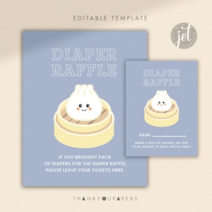 Dumpling Baby Shower Diaper Sign Raffle ticket Invitation Dumpling birthday Gender blue doljanchi Baby Shower Baby Shower