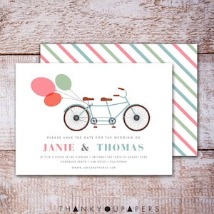 Bicycle Bike Wedding Invitation First Birthday Invitation Baby Shower Blue and white Stripes Printable