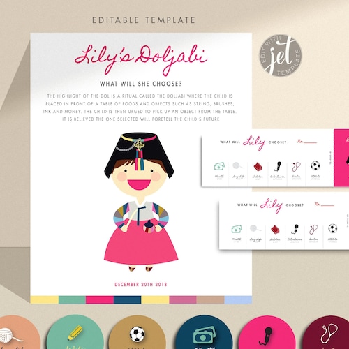 Doljabi Set Printable Korean First Birthday Korean Girl Etsy