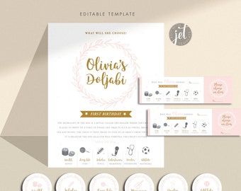 Doljabi Doljanchi Board Korean First Birthday Set Kit Custom Boy Girl Korean Dol Zhuazhou Modern Wreath Peach pink printable DIGITAL FILE
