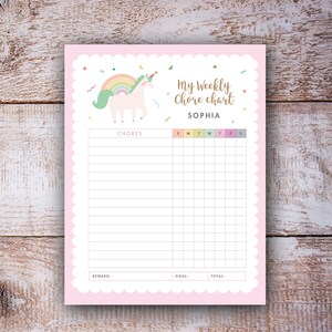 Kids Unicorn Chore Chart Behavior Chart Unicorn Girl Cute Kids Editable PDF, Kids Chores Chart Printable My Weekly Chore Chart