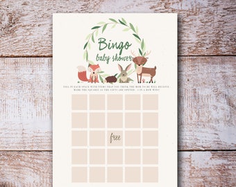 Juego de bingo Baby Shower, Oh Baby Invite Woodland animal Baby Shower juego de bingo, Género Neutral zorro ciervo conejo DESCARGA INSTANTE DIY