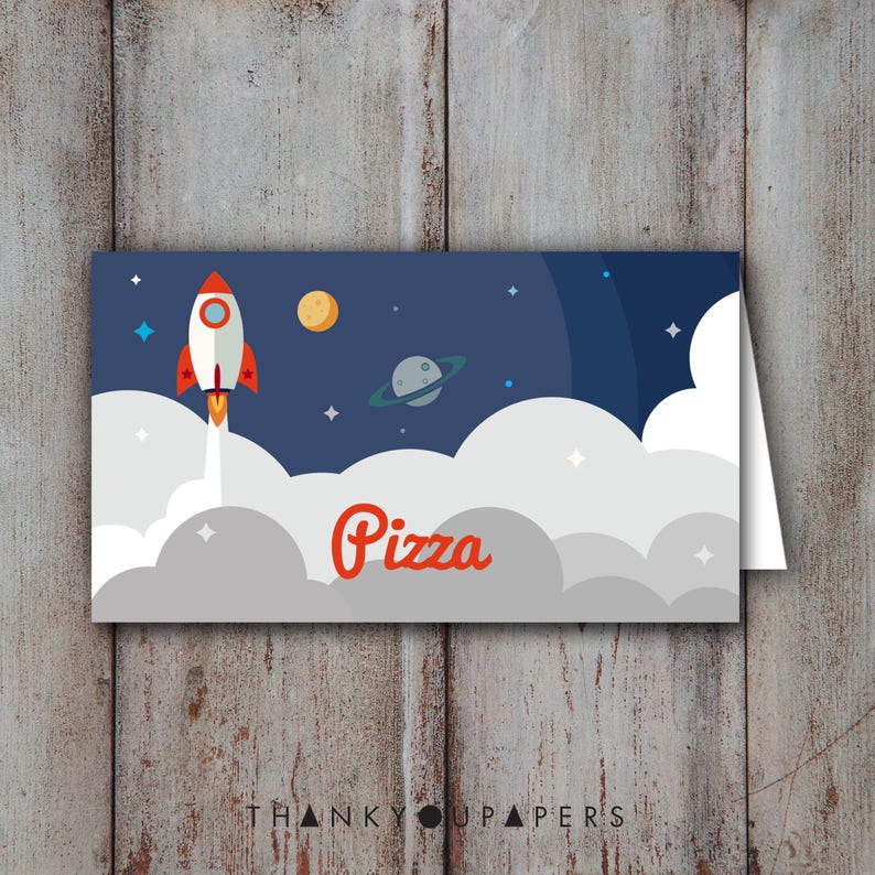 Rocket Space Buffet Cards Name Tent Rocket Place Cards Birthday Party Baby Shower Rocket Space blast off Doljanchi DIY EDITABLE DOWNLOAD