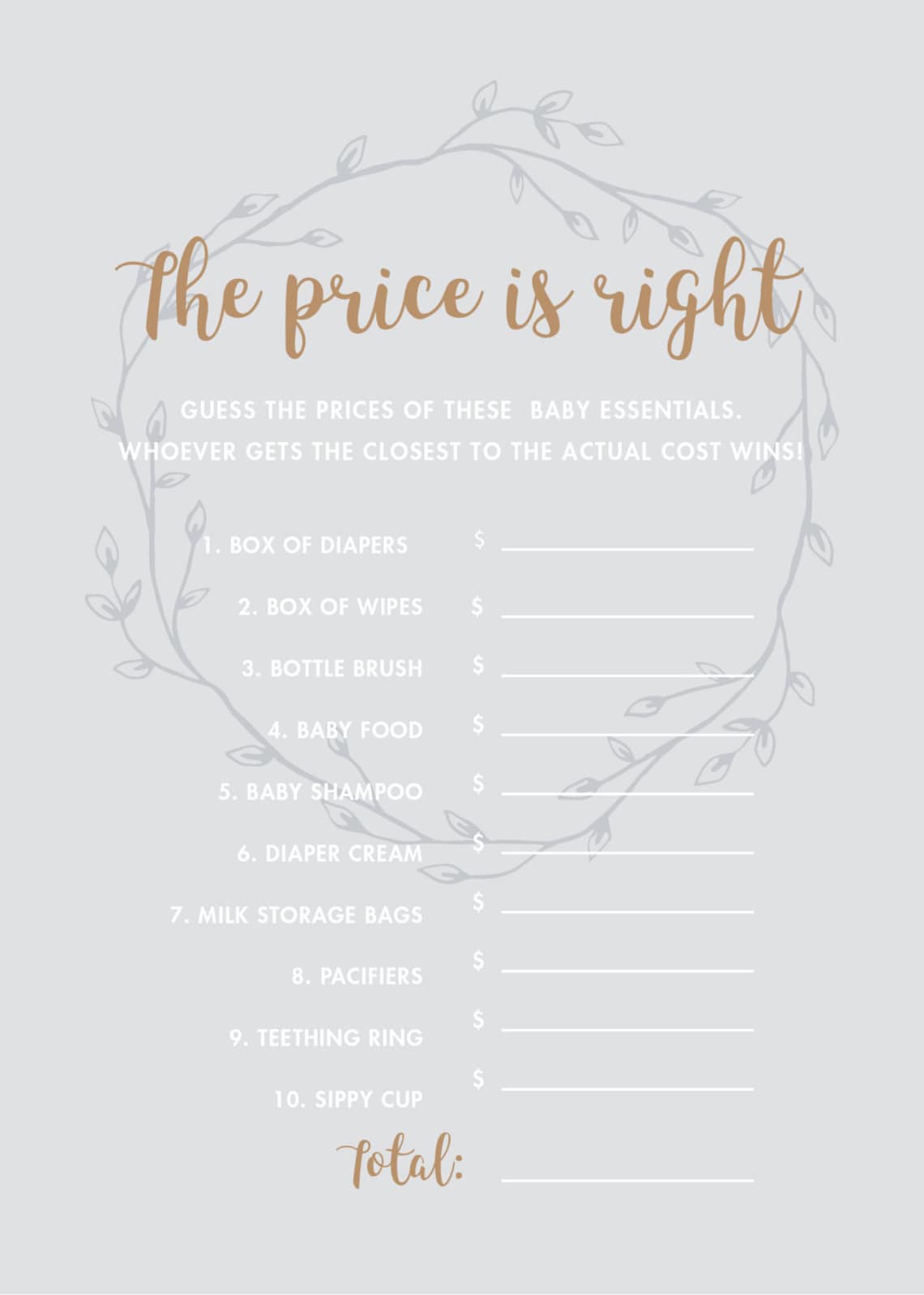 Baby Shower Price is Right Printable Baby Shower Game Gold Etsy
