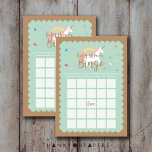 Unicorn Baby Shower bingo game, Oh Baby, Magical Rainbow Baby Shower bingo game, girl boy Baby Shower Mint gold Confetti INSTANT DOWNLOAD