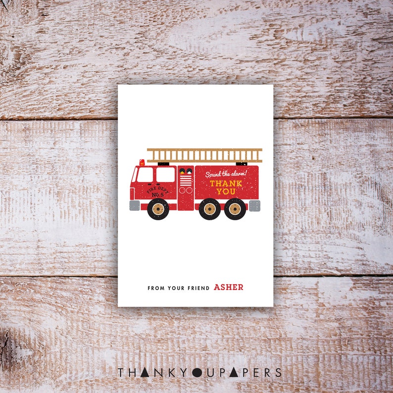 Fire Truck Thank You Card Fire Truck Birthday Sound The Etsy