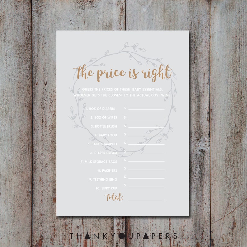 Baby Shower Price Is Right Printable Baby Shower Game Gold Etsy